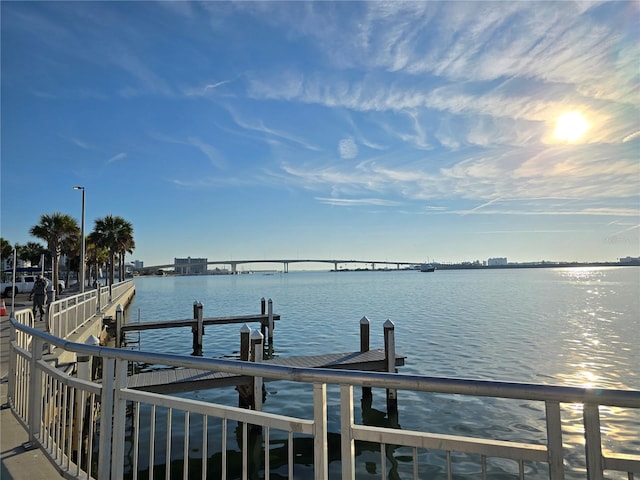 view of dock with a water view