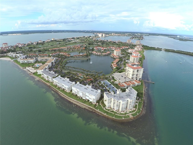 bird's eye view with a city view and a water view