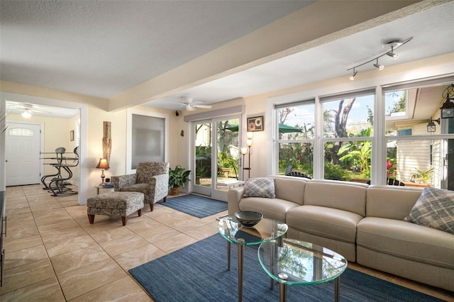 living room with ceiling fan