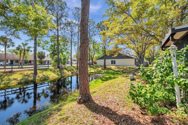 view of yard with a water view