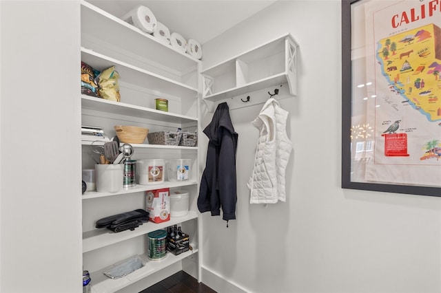 mudroom with wood finished floors