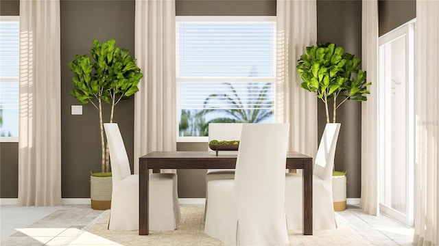 tiled dining area with baseboards