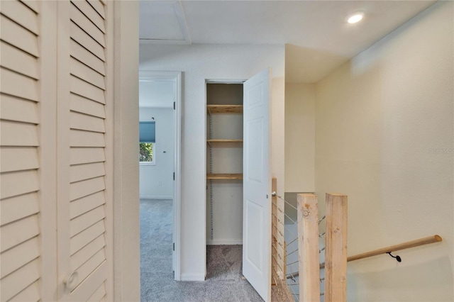 corridor with baseboards and carpet floors