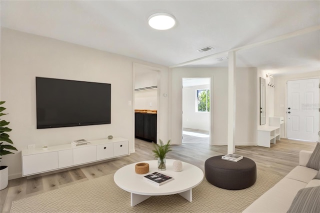 living area with visible vents and light wood finished floors