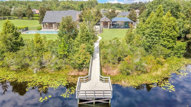 aerial view with a water view