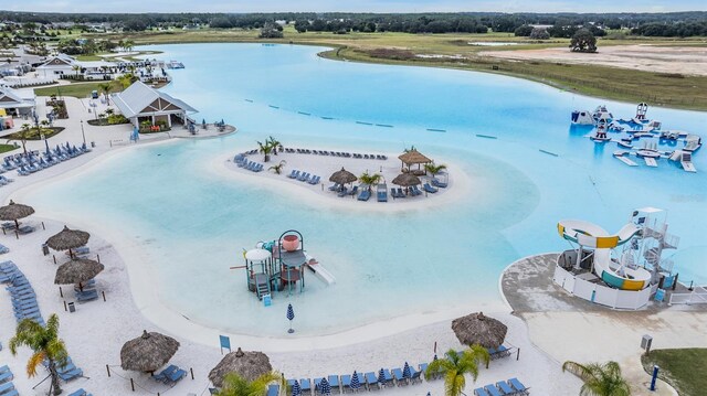 aerial view with a water view