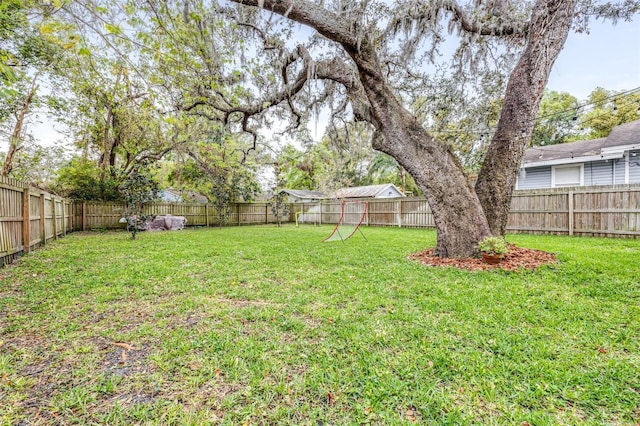 view of yard featuring a fenced backyard