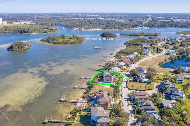 bird's eye view featuring a water view