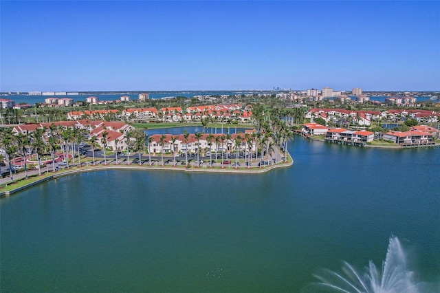 drone / aerial view with a water view and a view of city