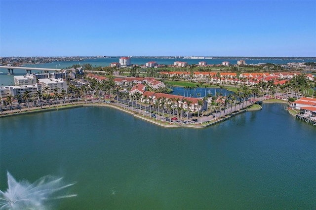 aerial view with a water view and a city view