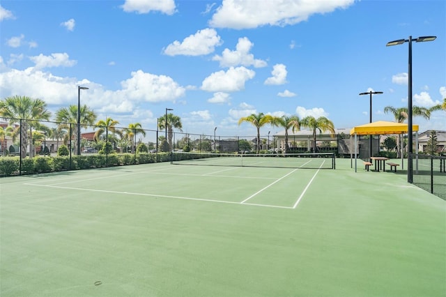 view of tennis court featuring fence