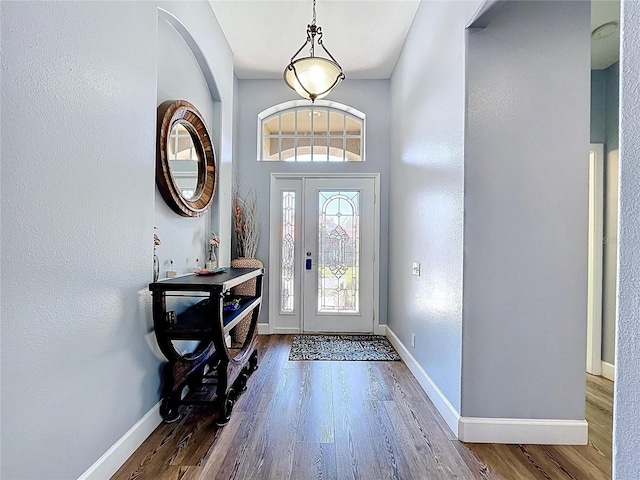 entrance foyer with baseboards and wood finished floors