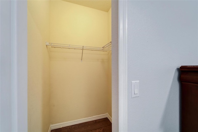 spacious closet with dark wood finished floors