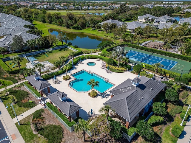 aerial view with a water view