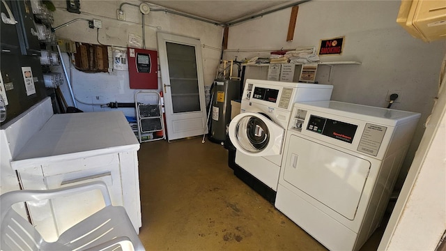 laundry room with separate washer and dryer and electric water heater