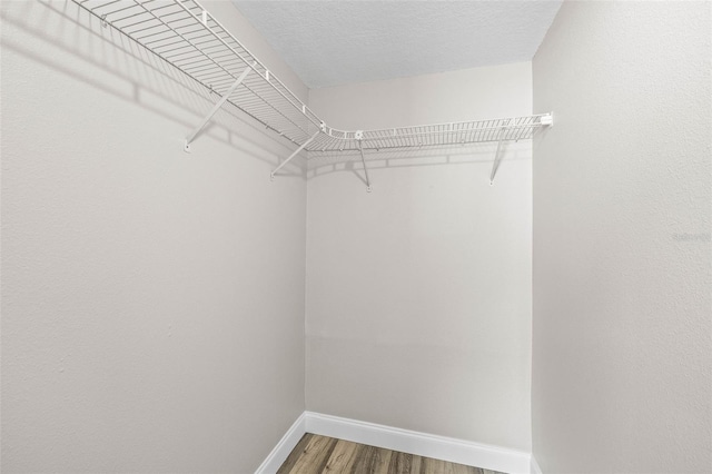 walk in closet with wood finished floors