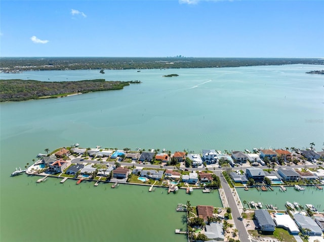 aerial view featuring a residential view and a water view