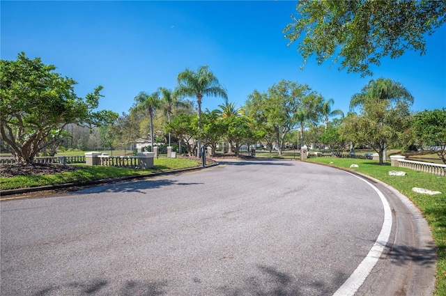 view of road featuring curbs