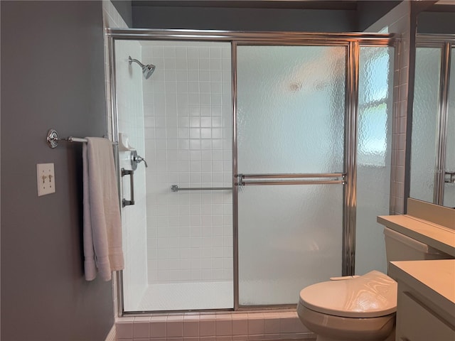 3639 Darston St, Palm Harbor, FL 34685 - full bathroom featuring vanity, a stall shower, and toilet
