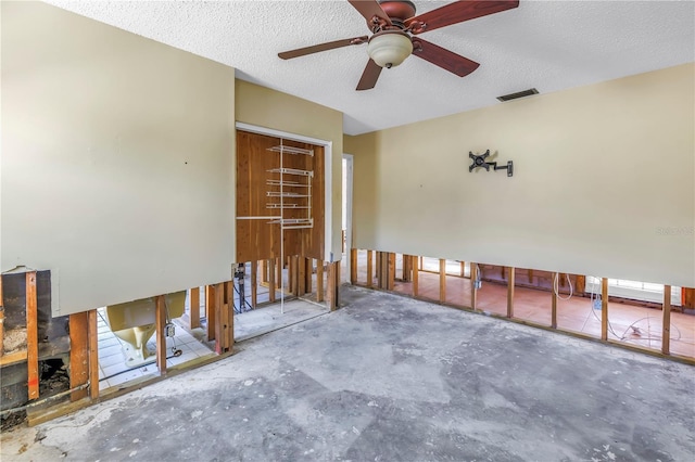 unfurnished room featuring visible vents, a textured ceiling, and concrete flooring