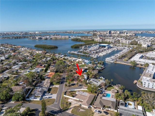 aerial view with a water view