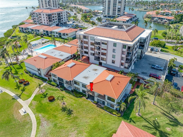 bird's eye view featuring a water view