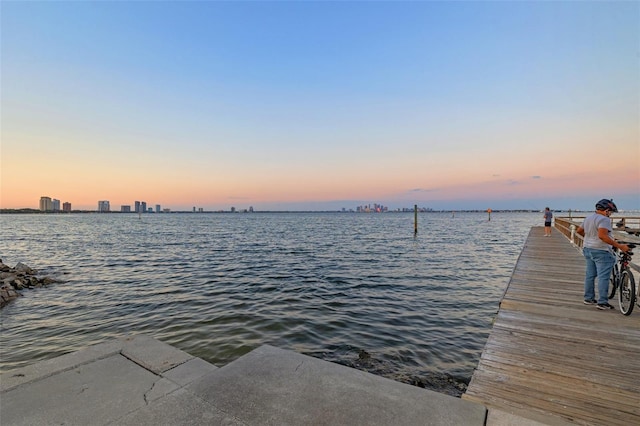 view of dock featuring a water view