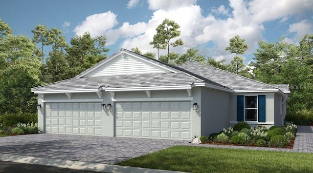 garage featuring decorative driveway