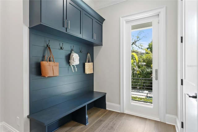 mudroom featuring baseboards and wood finished floors