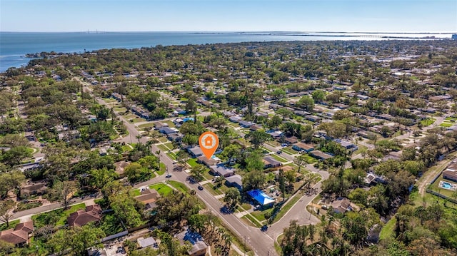 bird's eye view with a water view and a residential view