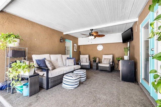 view of patio / terrace featuring ceiling fan and an outdoor hangout area