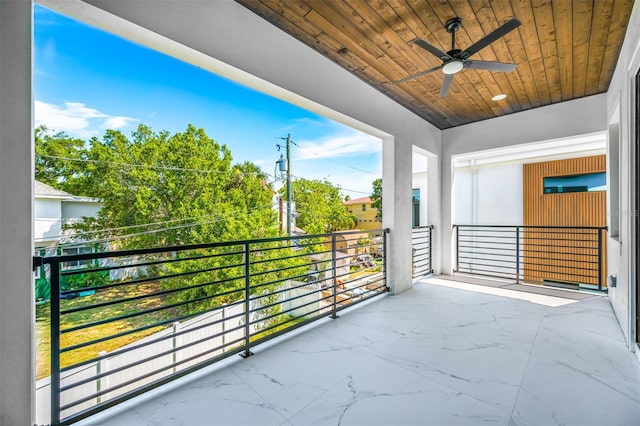 balcony featuring a ceiling fan