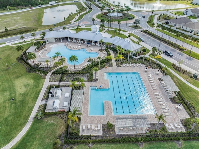 bird's eye view featuring a water view