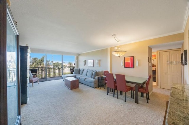 5700 Escondida Blvd S Unit 506, Saint Petersburg, FL 33715 - dining room featuring light colored carpet, ornamental molding, and a wall of windows