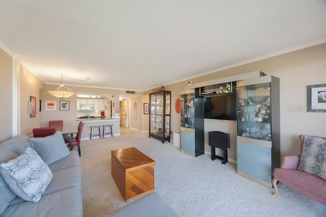 5700 Escondida Blvd S Unit 506, Saint Petersburg, FL 33715 - living room featuring baseboards, crown molding, and light carpet