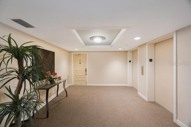 5700 Escondida Blvd S Unit 506, Saint Petersburg, FL 33715 - hall with recessed lighting, carpet, baseboards, a raised ceiling, and visible vents