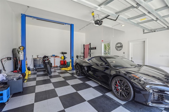 garage with a garage door opener