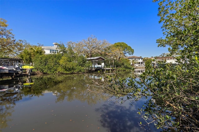 water view featuring a dock