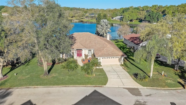 aerial view with a water view