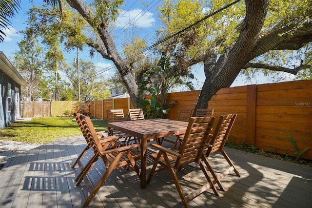 view of patio / terrace with a fenced backyard, a deck, and outdoor dining space