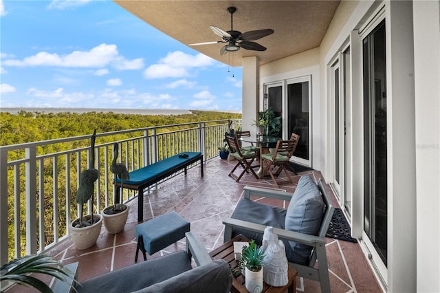 balcony with ceiling fan