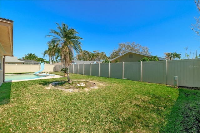 view of yard featuring a fenced in pool and a fenced backyard