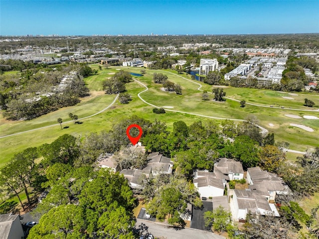 aerial view featuring view of golf course