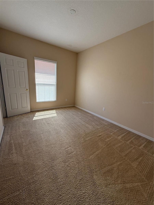 carpeted spare room featuring baseboards and a textured ceiling