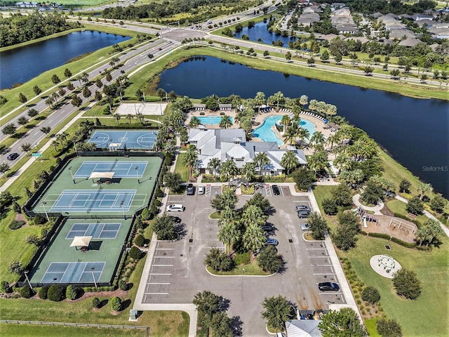 aerial view with a water view