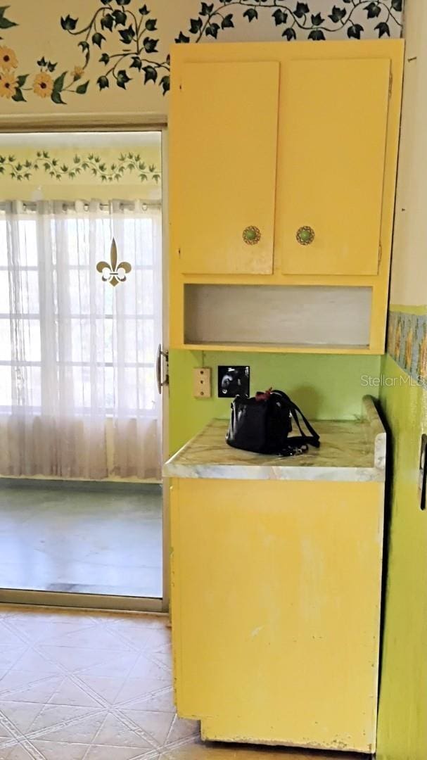 kitchen featuring light countertops and light floors