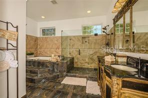 full bathroom with vanity and walk in shower