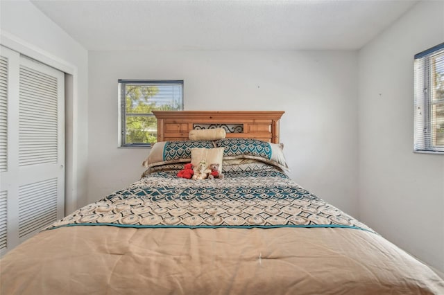 bedroom featuring multiple windows and a closet