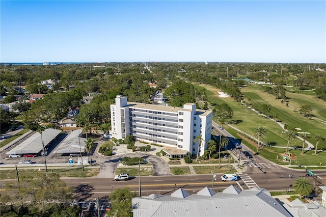 bird's eye view with view of golf course