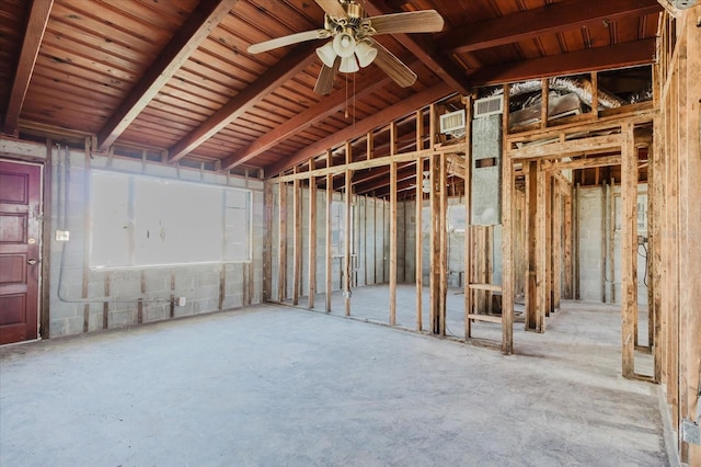 interior space featuring a ceiling fan